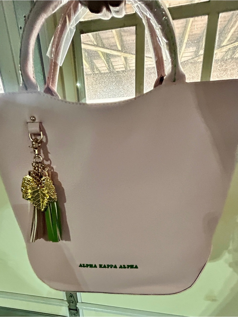 Alpha Kappa Alpha Pale Pink Tote with Gold Tassel Charm